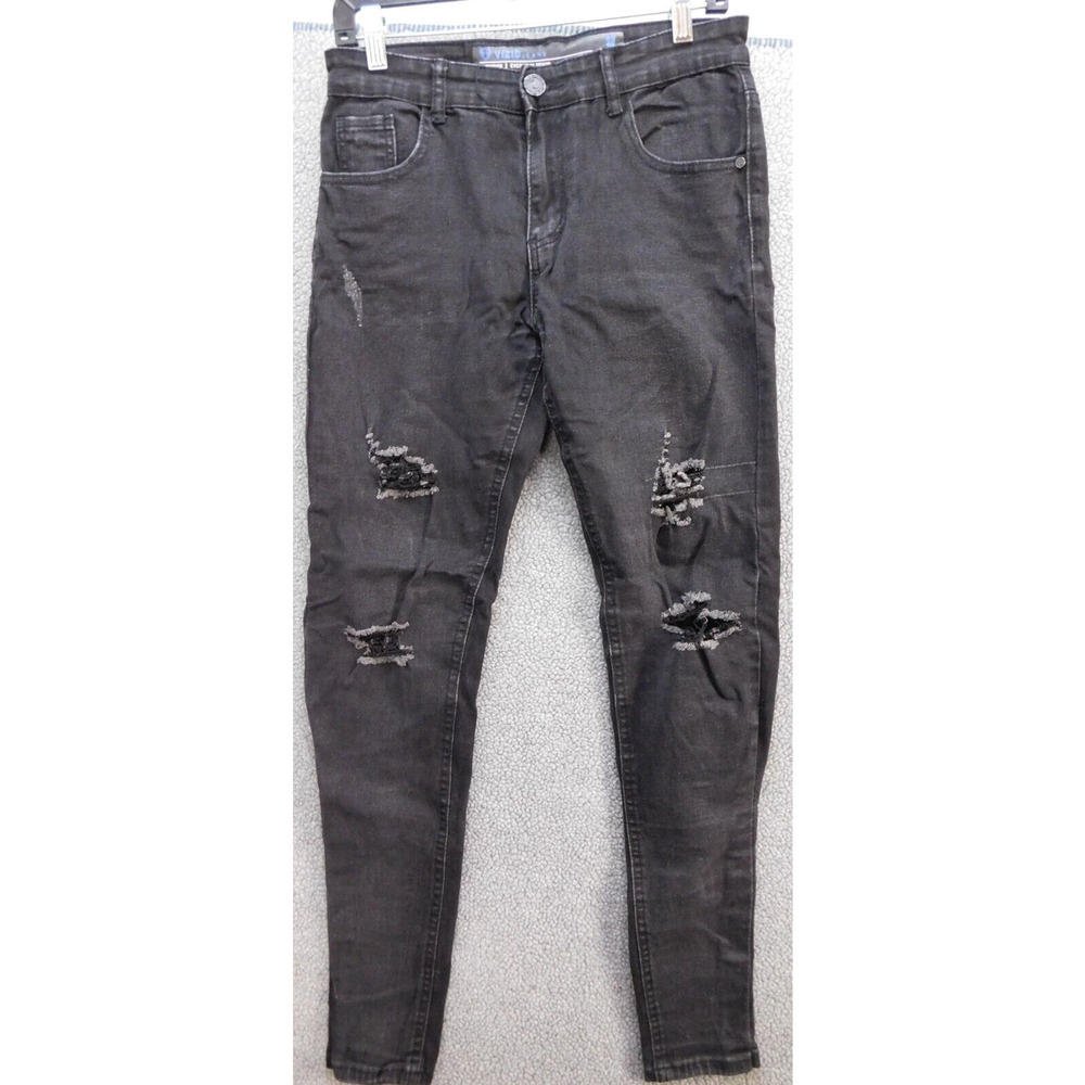 Vizio Jeans Mens Black 30x30 Distressed Tapered